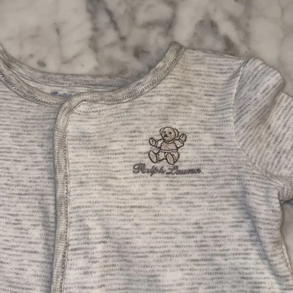 RALPH LAUREN STRIPE GREY/WHITE TEDDY FOOTIE 3M